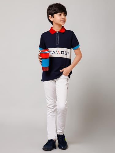 Image of Alan Jones Clothing Boys Cotton Polo T-Shirt | Honeycomb Knit Fabric |Regular Fit Half Sleeve Zip Polo Neck |Casual & Sports Wear | Sizes 6-16 Years