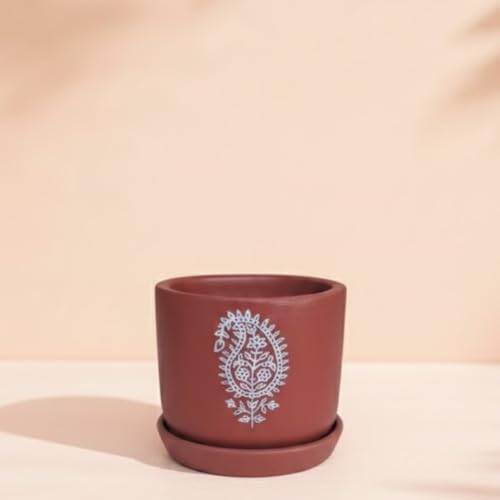 Image of Urban Upvan Terracotta Flower Pots for Garden, Dining Table & Home Decor | Elegant Planter for Living Room & Indoor Plants| Paisley