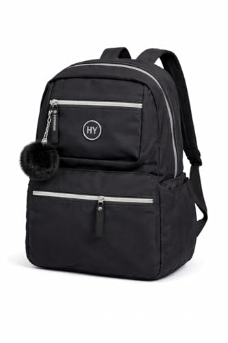 Mochila Juvenil e Adulto 18L em Poliéster Leve e Resistente 3 Bolsos Externos, Tecido liso Macio, Com Chaveiro Decorativo, Para Trabalho, Escola e Viagem Preto, Rosa Pink e Rosa Bebê (Preto)