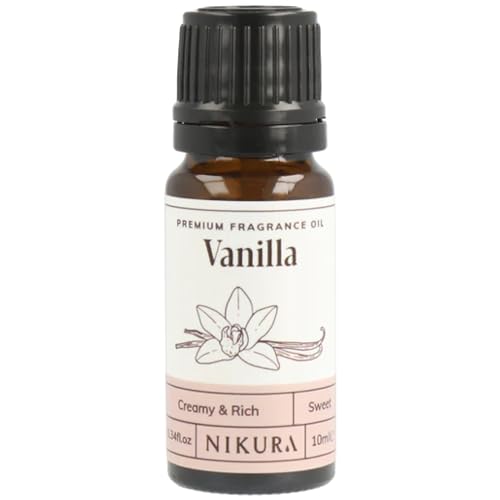 Nikura | Vanilla Fragrance Oil - 10ml | Perfect for Soap Making Candle Making Wax Melts Diffuser | Great for use in Bath Bombs Perfume Oil Perfume Scents Potpourri | Vegan & UK Made