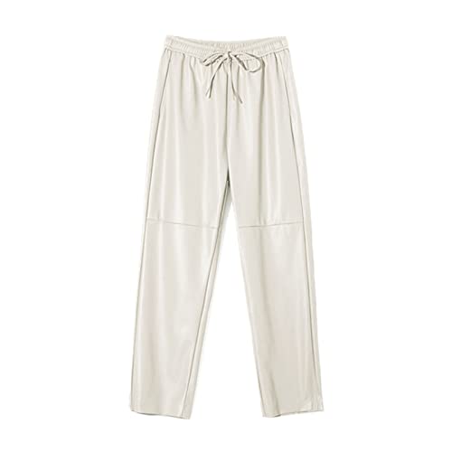 Pantalon en cuir pour femme taille haute ajustable cordon Sweejim