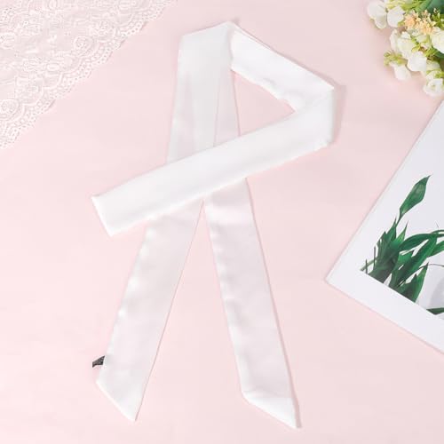 White Silk Chiffon Scarf Long Thin Solid Color Neckerchief Rectangle Skinny Belt Waistband Soft Satin Neck Tie Chocker Ribbon Scarves for Women Costume Accessory Handbag Handle Hairband3