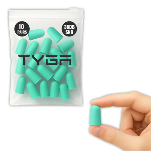 TYGA Soft Foam Ear Plugs 10 Pairs - 38dB SNR Noise Cancelling - Mint Green