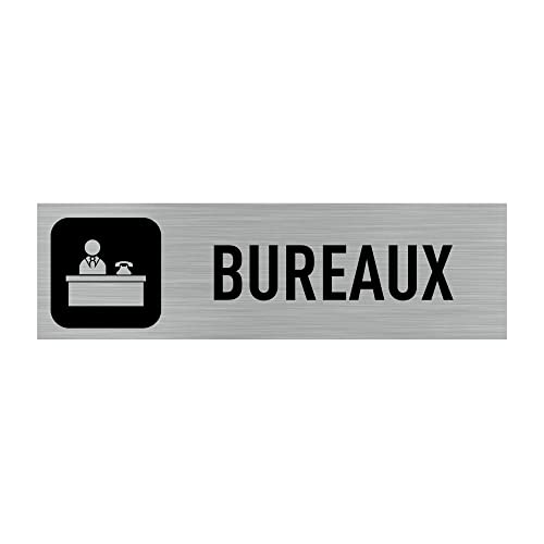 Signalétique.biz France - Plaque de porte BUREAUX (Q0014) - 170 X 50 mm - Adhésif aspect aluminium brossé
