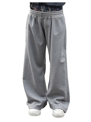 Men's Elastic Double Waist Patchwork Sweatpants Wide Leg Baggy Track Pants Vintage Streetwear