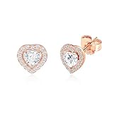 18K Gold Plated Solid 925 Sterling Silver Stud Earrings for Women (A Heart Rose Gold)