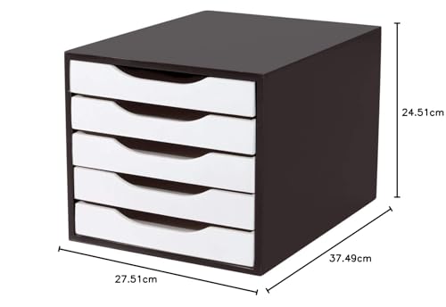 Caixa de Arquivo 5 gavetas, Mdf Black Piano (Gaveta Branca) - Souza & Cia, (Ref: 3339)