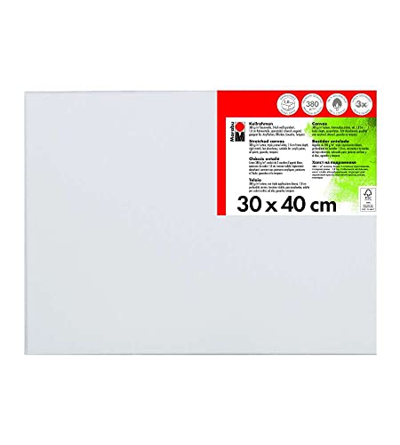 Marabu 16160000000301   Bastidor con bastidor, aprox. 30 x 40 cm, profundidad del marco: aprox. 1,8 cm, color blanco, con 380 g/m² de algodón, 3 capas, ligeramente absorbente, para acrílicos, aceites,