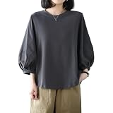 [Gdnelhuonox] tシャツ カットソー レディース トップス クルーネック 夏服 ゆったり 大きいサイズ 大人 通気性 クルーネック ボリューム袖 かわいい 無地 ゆったり おしゃれ シンプル 春 夏 秋