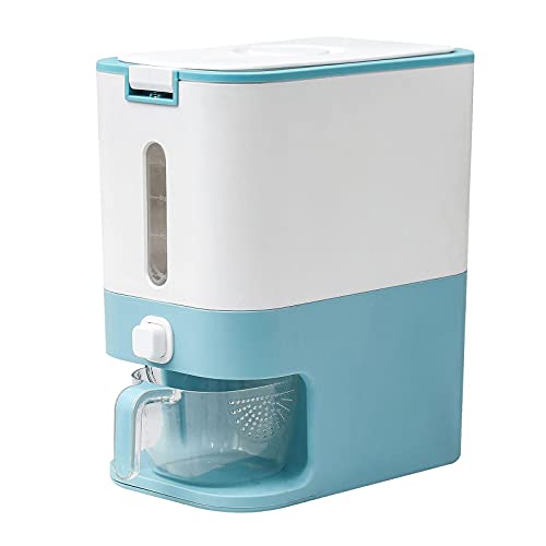 🔥 Flash Sale MXCELL Rice Dispenser, Grain Storage Container Household Cereal Dispenser Bucket 23lb Large Sealed Grain Container with Measurable Rice Cylinder, Blue