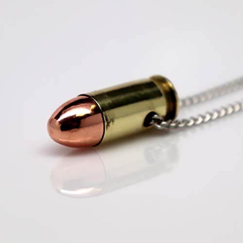 Real Metal 45 Caliber Bullet Necklace Hand Polished Brass and Copper Finish 24 Inch Neck Chain3