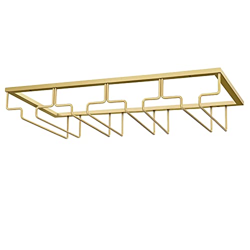 MATILODI Wine Glass Rack, Under Cabinet Stemware Wine Glass Holder, Wine Glasses Storage Hanger Metal Organizer for Cabinet Kitchen Bar (Gold, 4 Rows 1 Pack)