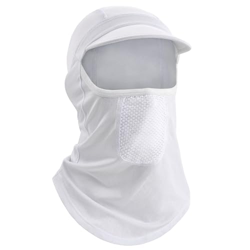 MELASA Balaclava Face Mask with Brim for Men Women Sun Protection, Cycling Cap with Neck Gaiter, Full Face Cover Helmet Liner Skull Cap for Cycling Fishing Motorcycle(White)