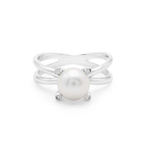 Bague bypass argent perle topaze 8mm pour fiançailles d'exception