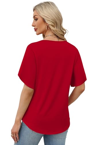 Image of WIHOLL Womens Summer Tops Short Petal Sleeve Shirts Fashion V Neck Womens Clothing