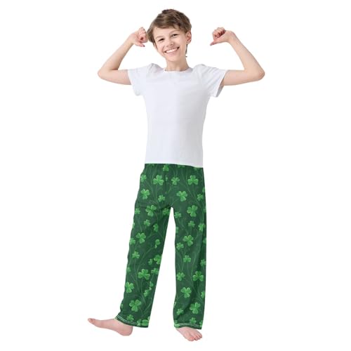 Shamrock Florals Boys Long Pants Soft Trousers Elastic Waist Kids Lounge Bottoms with Pockets S-XL2