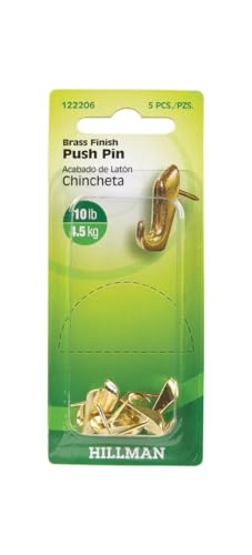 Image of Hillman 122206 Push Pin Hangers, Brass, 5-Pk. - Quantity 5