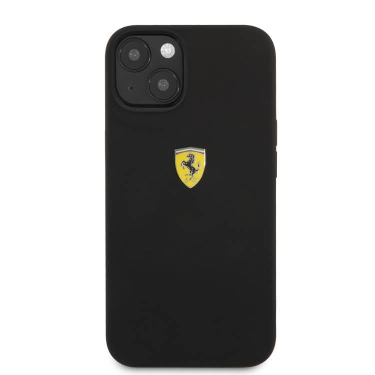 Coque Ferrari Pour IPhone 15/14/13, Silicone Métal Logo, Noir, Doublure