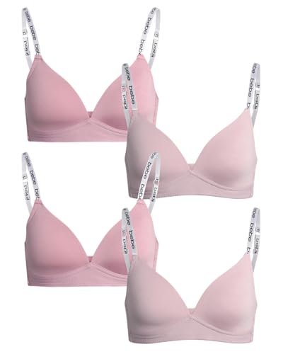 bebe Girls' Training Bra - 4 Pack Soft Microfiber Molded Bra (A Cup/B Cup)