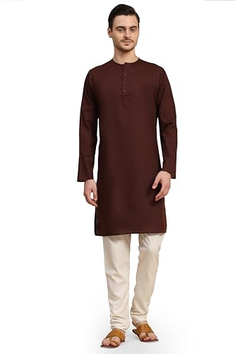 Image of SKAVIJ Men's Pure Cotton Solid Kurta Pajama Set Round Neck Casual Yoga Dress