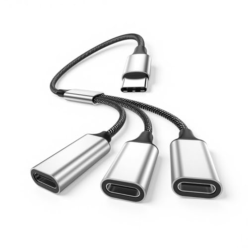Image of Verilux PD 60W USB Splitter 1 in 3 Out, 3-in-1 Type C to A Cable with A Double Dual Port for Charging & 480Mbps Data Sync, Nylon Braided Type-C Hub with Aluminum Housing for iPhone 17 /16 /15, Laptop