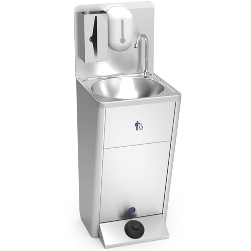 🔵 [CON SERBATOIO] Express Water Silver Plus è un lavabo trasportabile, facilmente azionabile tramite un igienico comando a pedale e dotato di due serbatoi da 10 litri. Paraschizzi, portasapone, portasalviette e cestino inclusi.