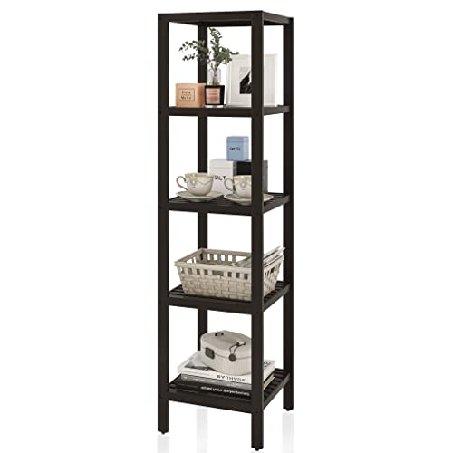 SMIBUY Étagère de Rangement pour Salle de Bain, étagère en Bambou à 5 Niveaux, étagère multifonctionnelle pour Le Salon, la Chambre, la Cuisine (Brun foncé) Cover