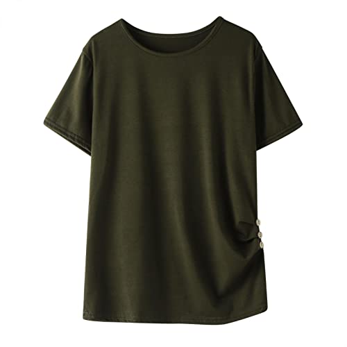 Girls Summer Casual Tunic Tops Knot Front Button Short Sleeve Blouse T Shirts Tee Blouse for 4-13 Years(Green,12-13 Years)2