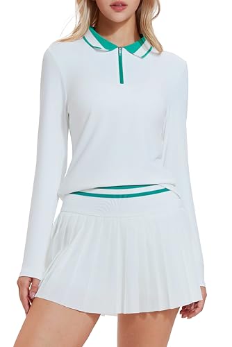 Image of Tennis Skirt Sets for Women Zipper Color Block High Waisted Golf Polo Two Piece Skirt Set Women 2 Piece Outfits