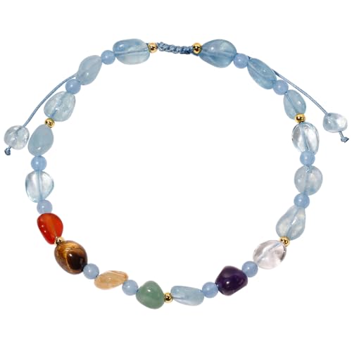 Image of 7 Chakra Crystals and Stones Anklet Irregular Tumbled Gems Beaded Ankle Bracelets for Women Spiritual Energy Meditation Yoga Healing Jewelry Mom's Gifts