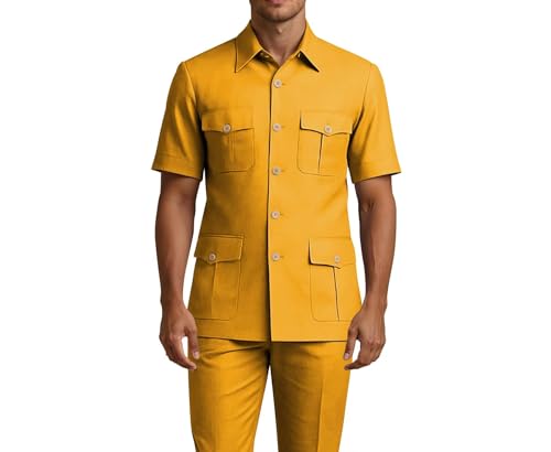 XDIELAN Men's 2 Piece Safari Suits Slim Fit African Suit