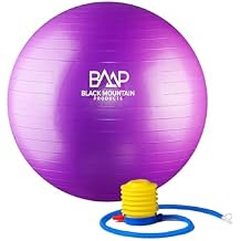 Black Mountain Products Professional Grade Exercise Stability Yoga Ball, Foot Pump, Ball Plug, Plug Puller, 2000 Pounds Static Weight Capacity Antiburst