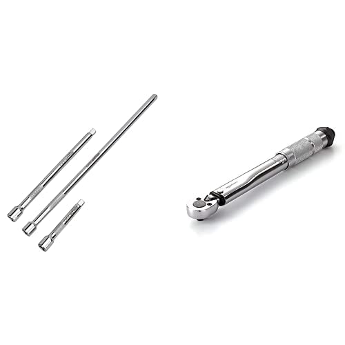Amazon Basics 1/4-Inch Drive Extension Bar Set - 3-Piece & Amazon Basics 1/4-Inch Drive Click Torque Wrench - 35-200 in.-lb, 3.95-22.5 Nm