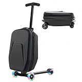 Lavoker 20" Hardshell Scooter Suitcase for Kid & Adult Foldable 2 in 1 Ride on Carry on Travel Trolley Scooter Luggage With Wheels