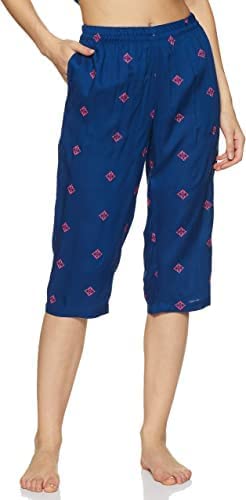 Image of Longies Women's Rayon Pyjama Night Suit Regular Capri Set ((LGRCSSY010 Dark Blue XLarge) XL)