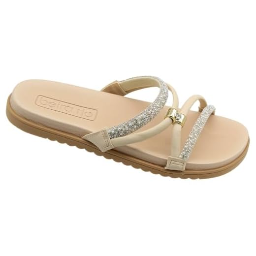 Tamanco Rasteiro Beira Rio Tiras Strass Feminino