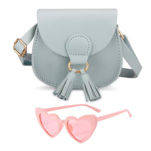 Image of Little Girls Purse for Toddler Kids Girls Leather Crossbody Bag with Tassel (Blue)