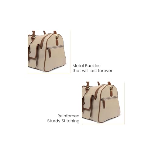 Image of Premium Leather Duffle Bag for Men & Women | Genuine Leather Travel, Gym & Office Bag | Stylish Handcarry & Sling Weekend Cabin Luggage Bag | Cream