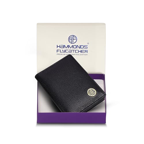 HAMMONDS FLYCATCHER Genuine Leather Card Holder Wallet for Man & Women, RFID Protected ATM/Credit Card Holder Wallet for Men with 4 Slots(Fits Upto 8 Cards), Gift for Men - Black