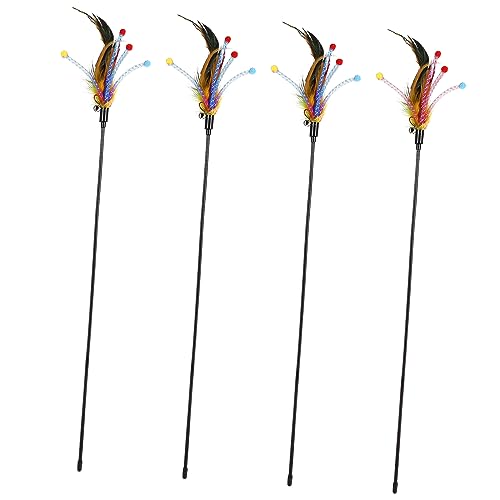 POPETPOP Cat Interactive Pack 4 Pcs Cat Feather Teaser Toys Bell -Skid for Active Play Random