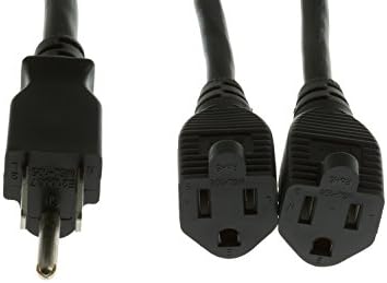 AYA 14" Power Splitter Y Extension Cord 16AWG NEMA 5-15P to Two 5-15R