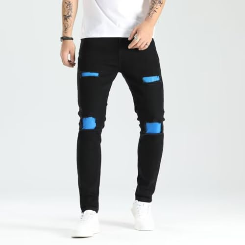 Jeans Pants Trouser Denim Ripped Washed Stretchy Street Style Tight Fitting Pencil for Men4