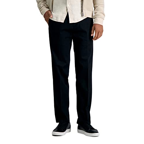 Haggar mens Premium No Iron Khaki Classic Fit Expandable Waist Flat Front Casual Pants, Black, 32W x 29L US - image 1