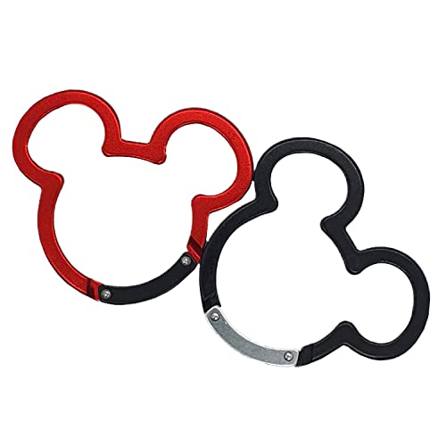 Image of 0 degree Aluminum (2-Pack) Mickey Mouse Ring Carabiners Clip Disney Shape Spring Loaded Gate Small Keychain Carabiner Clip Set for Spring Link Key Chain, Red, 6cm*5.5cm*0.3cm