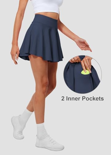 Hiwzffy Pleated Tennis Skirts for Women High Waisted Athletic Golf Skorts Tummy Control Skirts with Shorts Pockets Navy S