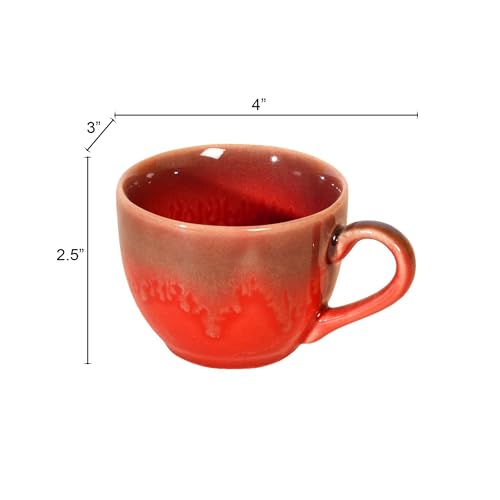 Image of AAKRITI ART CREATIONS Rustic Drip Tea Cups Set of 6 | Ceramic Cup Set | Multipurpose Utility Cups | Modern Art Ceramic Cups, Kitchen Essentials | Glossy Finish, Red Tea Cup Set