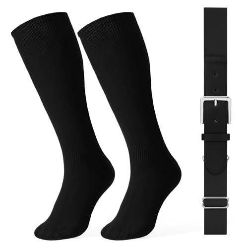 LEACOOLKEY Baseball Socks and Belt Combo Adult Youth Softball Elastic Socks Belt Set Adjustable