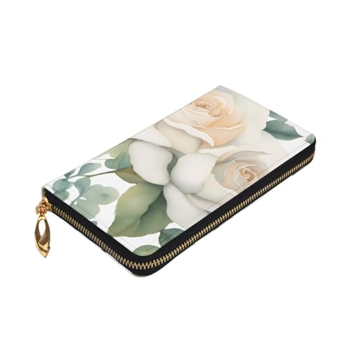 White Watercolor Floral Rose Prints Leather Long Clutch Wallet for Fashionable Girls and Women - Durable, Stylish, and Functional, Black, One Size3