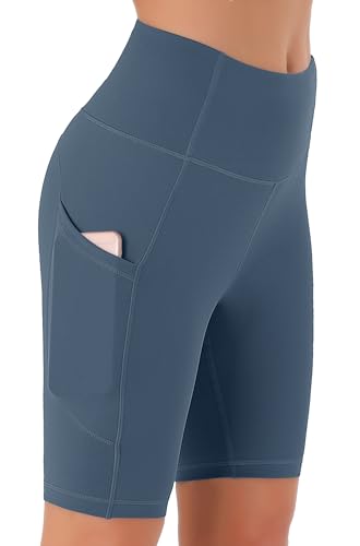JOYSPELS Cycling Shorts Women with Pockets High Waisted Non See Through Womens Activewear Shorts for Gym Workout Running Yoga Sport Exercise UK Lake Blue XXL