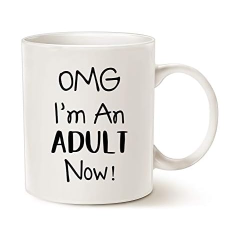 Funny 18th Birthday Gifts for Son, Daughter, Children, Best Friend, OMG I'm an Adult Now Coffee Mug, Born in 2003 2004 Year Gift for 18 Year Old White 11 Oz Cover